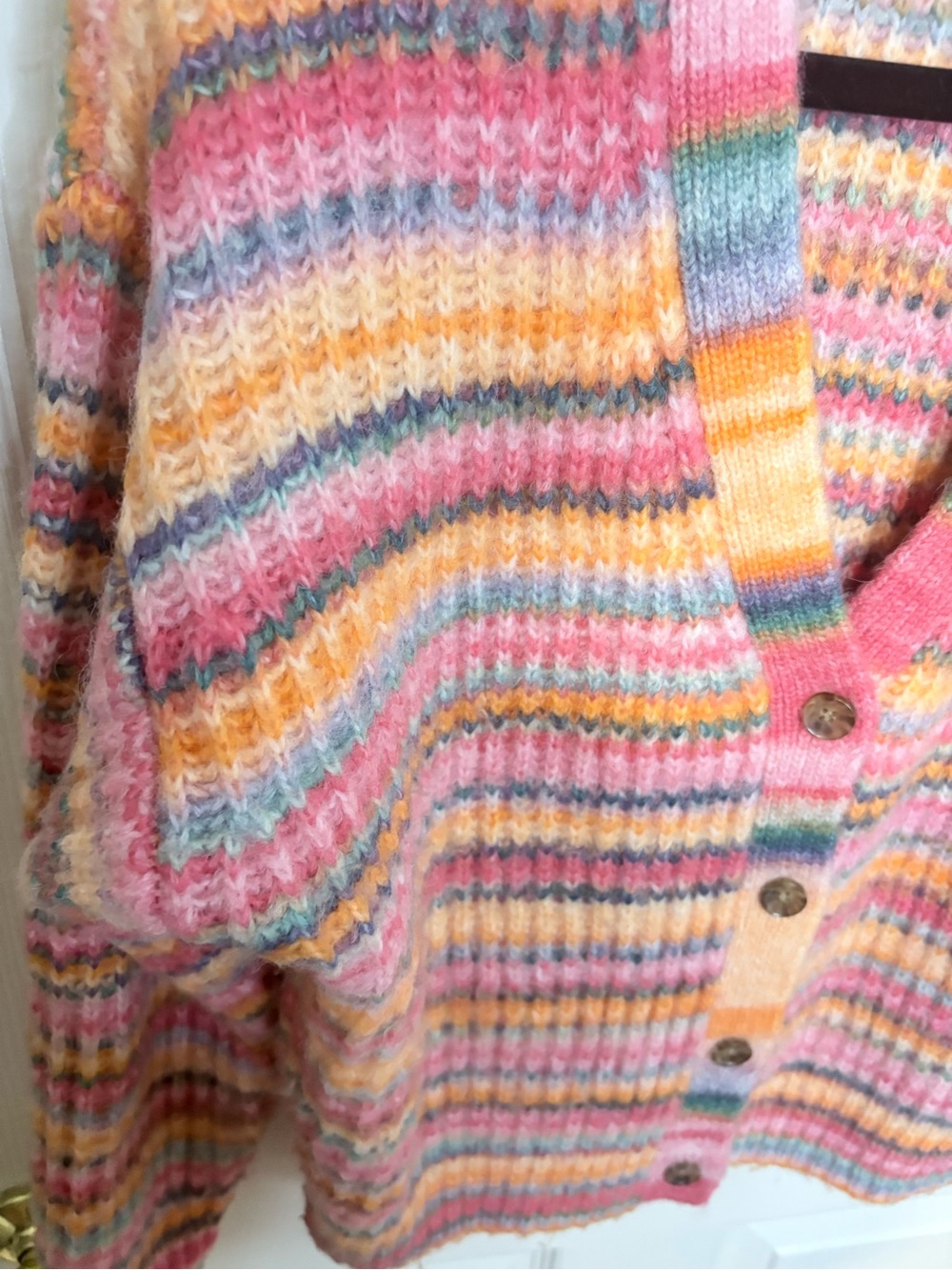 Marine Layer | Multicolor Striped Fuzzy Knit Cardigan | Medium - Picture 4 of 11